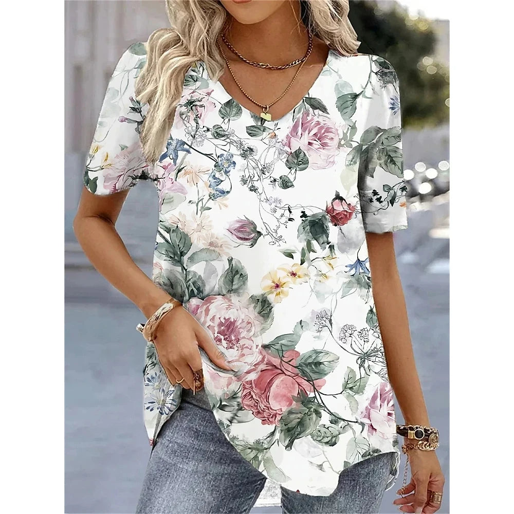 Blusas para mujer con estampado de flores en 3D